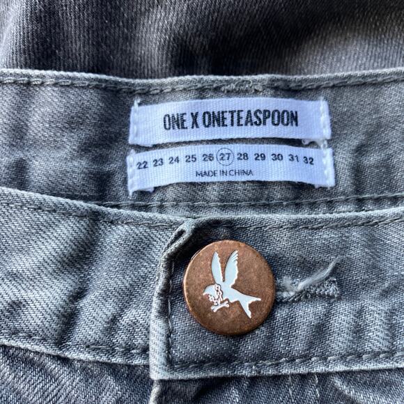One x One Teaspoon Jeans Sz 27 Gray Distressed Awesome Baggies Tapered Mid Rise - Picture 9 of 14